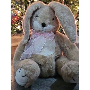 Dakin Plush Easter Bunny Rabbit Tan With Pink Bow 2001 Floppy Stuffed Animal
